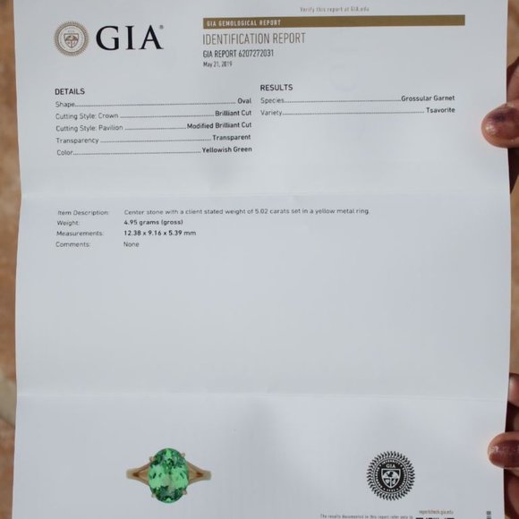 Certified Tsavorite 5.02ct Solid 22K Gold Ring - Picture 11 of 11